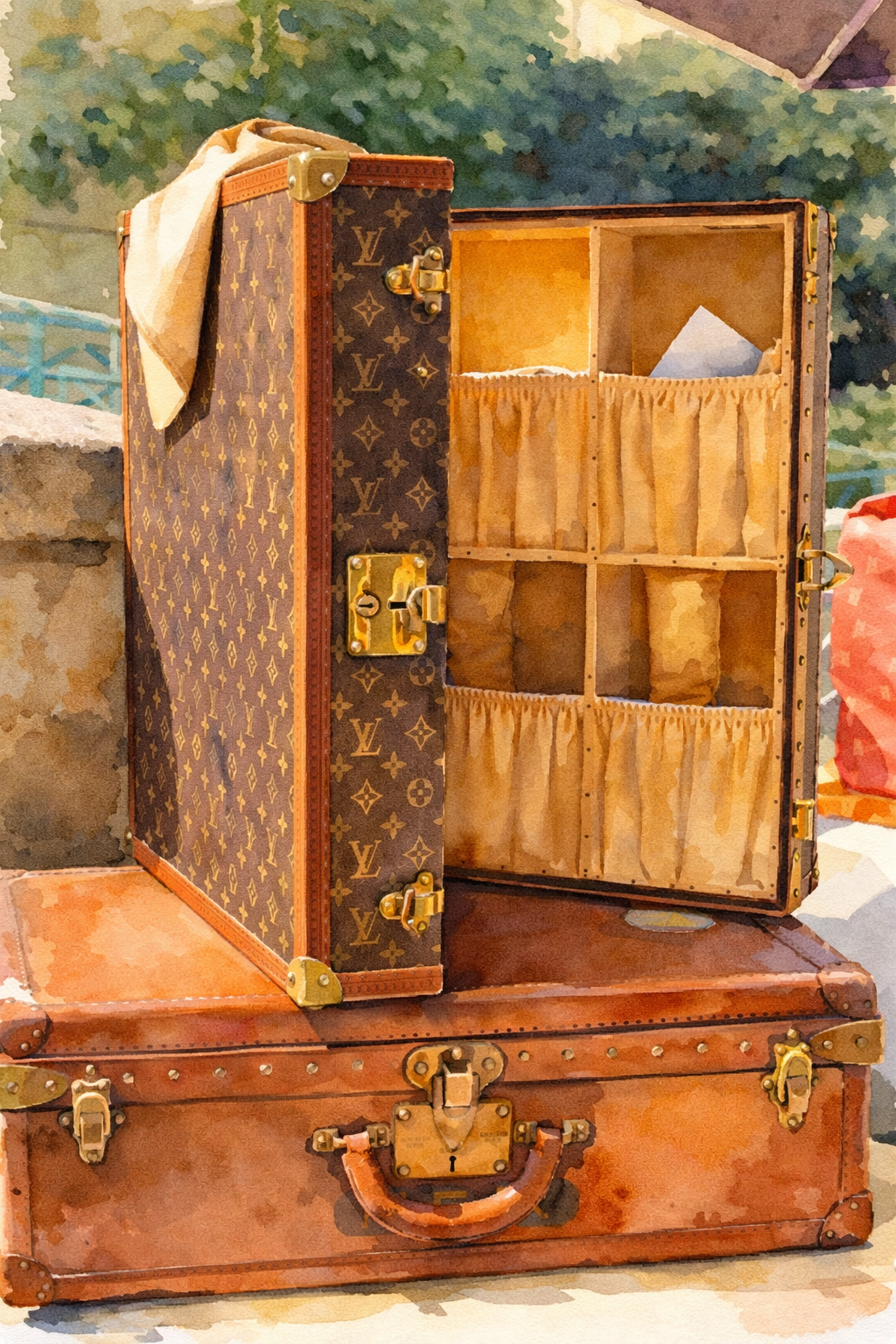 #051 Saint Tropez Wall Art Print - Vintage Suitcase Watercolor Poster – Luxury Travel Decoration in Warm Shades | Classic Wall Art