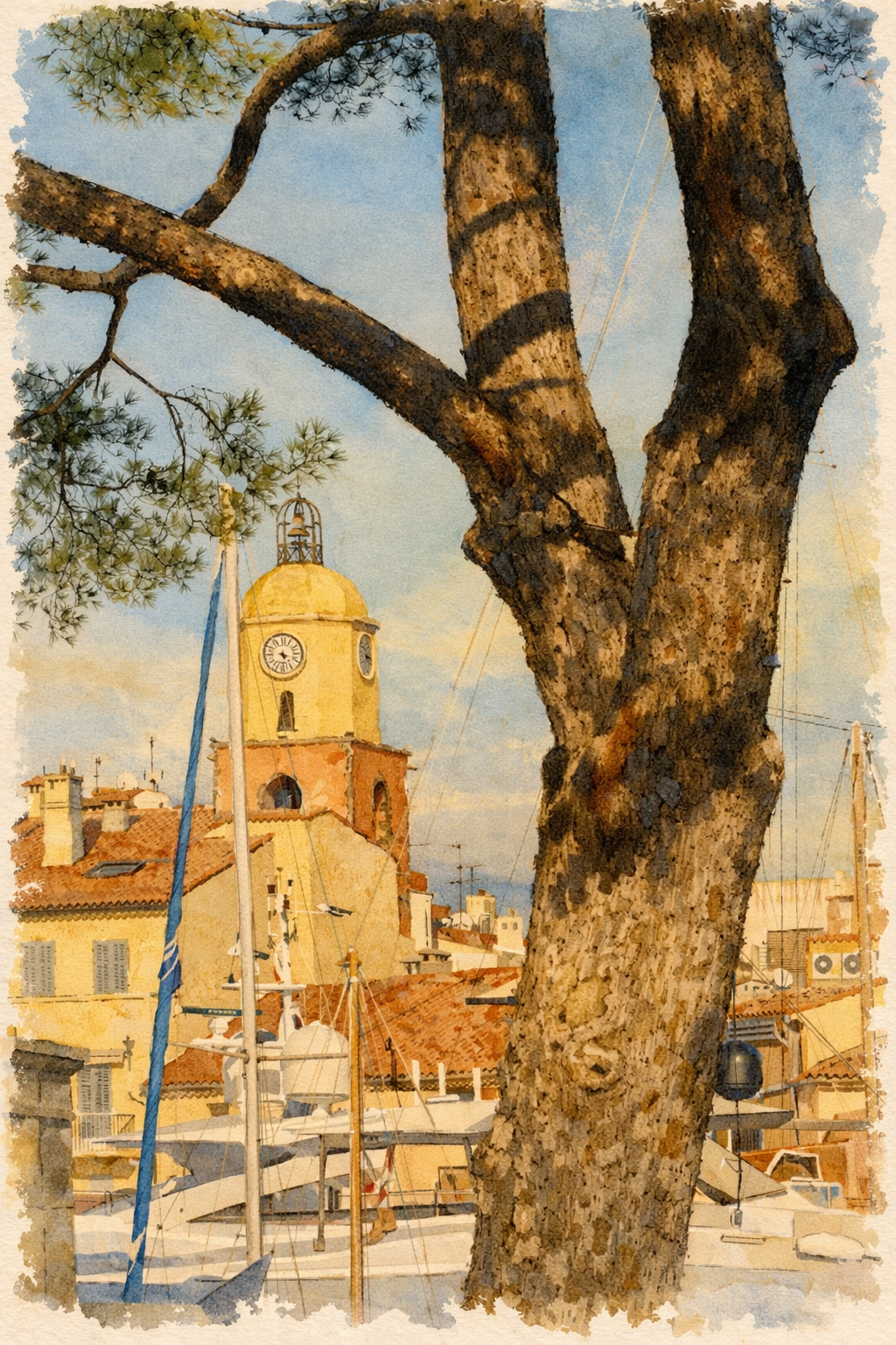 #034 Saint Tropez Wall Art Print - Quai Hippolyte Bouchard Art Print | French Riviera Wall Art