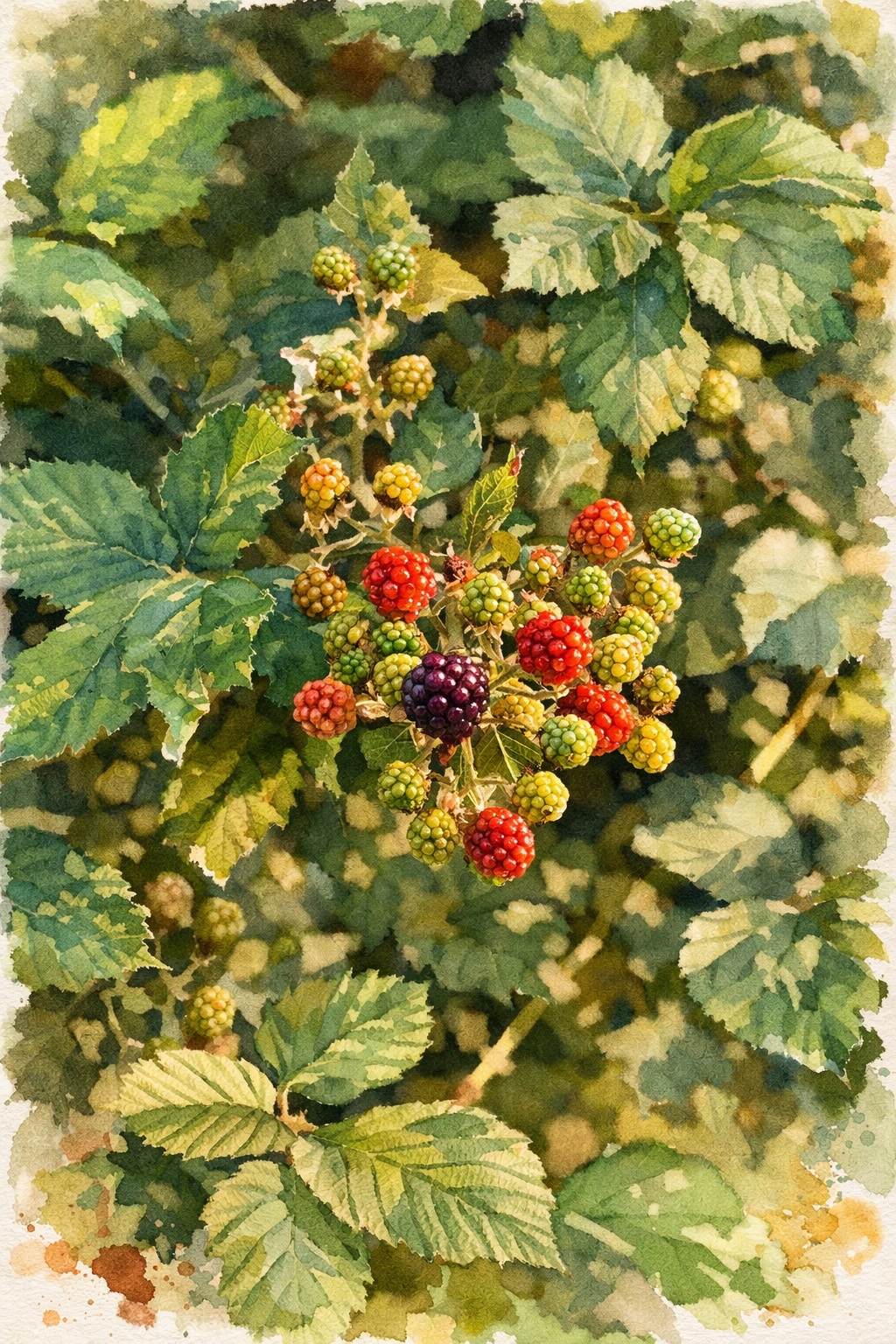 #014 Blackberry Wall Art Print - Wild Blackberry Watercolor Print – Botanical Berry Wall Art for Nature-Inspired Home Decor