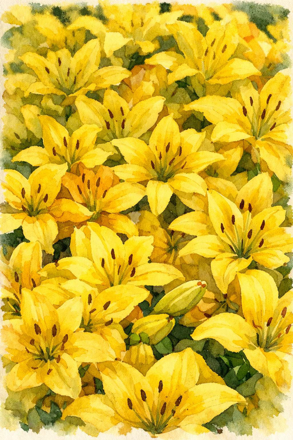 #045 Yellow Lilies in Summer Bloom Wall Art Print