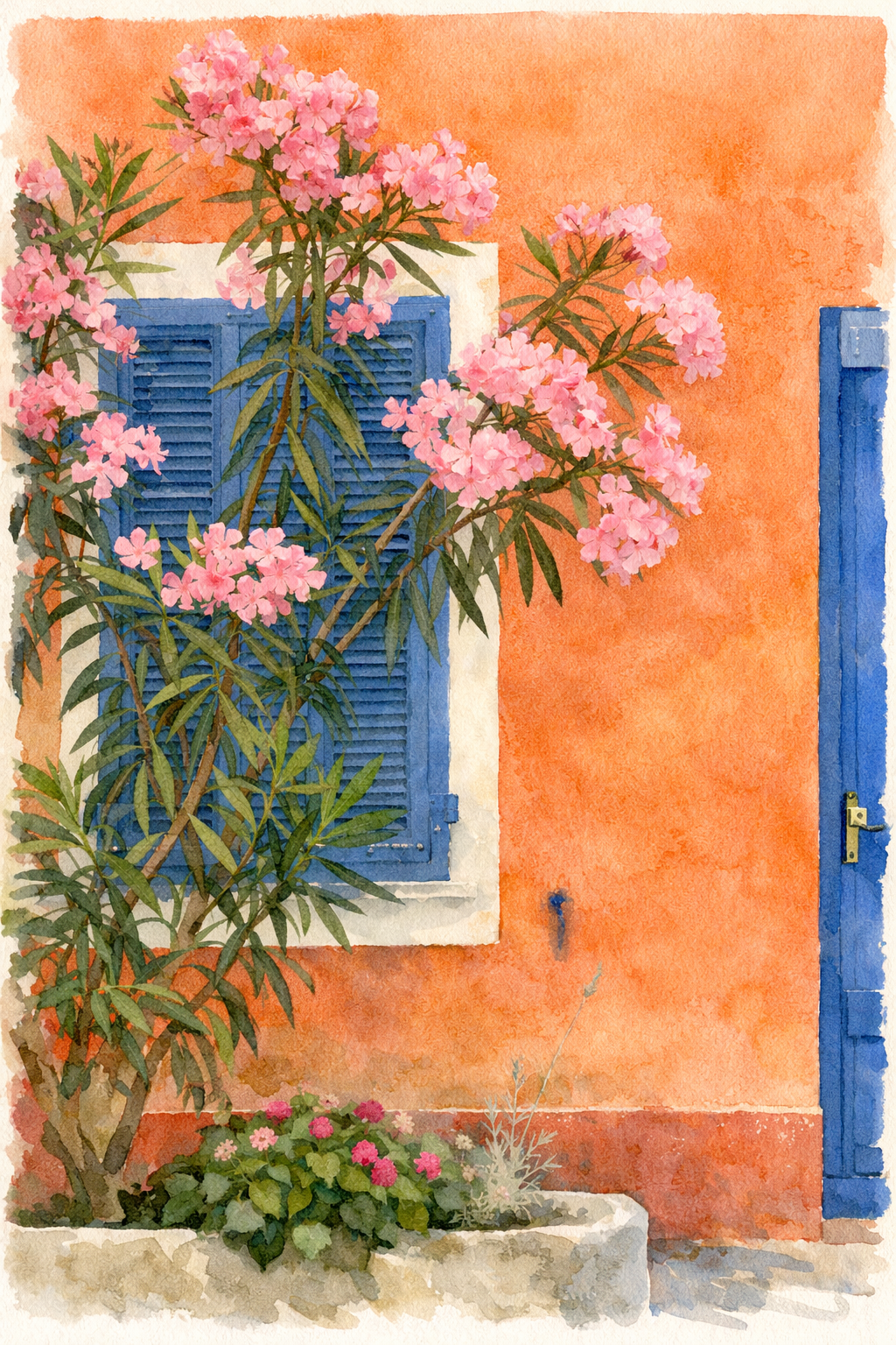 #044 Sainte-Maxime Wall Art Print - French Facade with Blooming Oleander