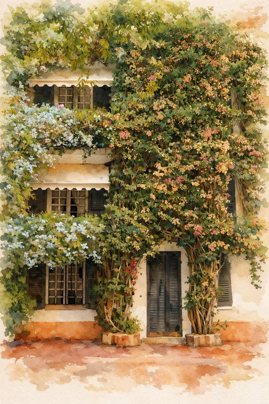 #054 Saint Tropez Wall Art Print - Romantic European House Watercolor Poster – Vintage Floral Wall Art Print