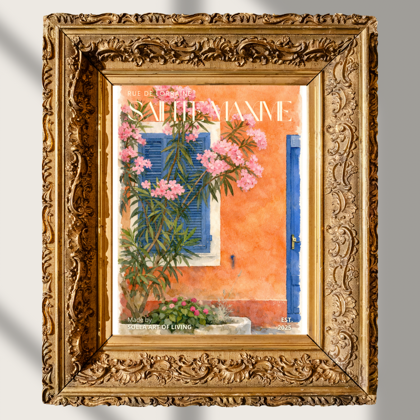 #044 Sainte-Maxime Wall Art Print - French Facade with Blooming Oleander