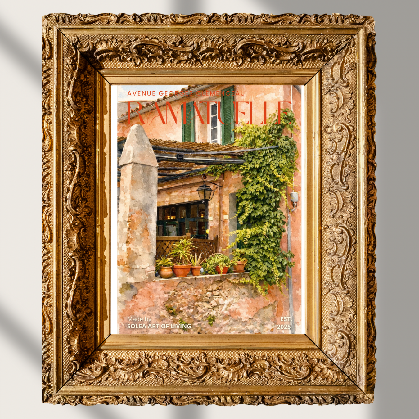 #039 Ramatuelle Wall Art Print - Mediterranean Facade with Ivy