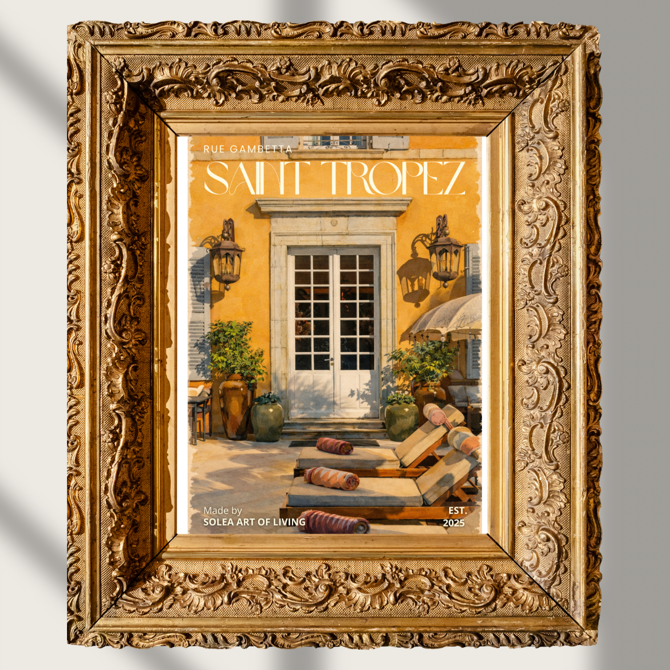 #036 Saint Tropez Wall Art Print- French Riviera Courtyard, Mediterranean Luxury Decor