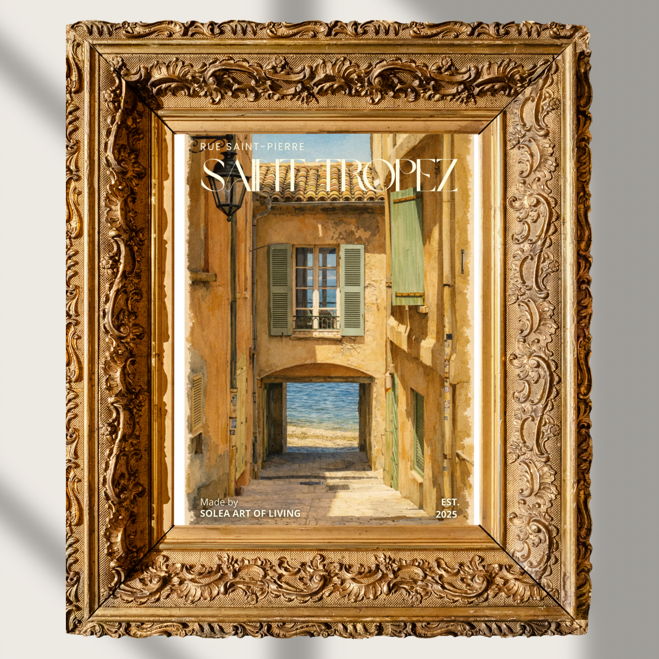 #035 Saint Tropez Wall Art Print – Rue Saint-Pierre Coastal Alleyway, French Riviera Sea View