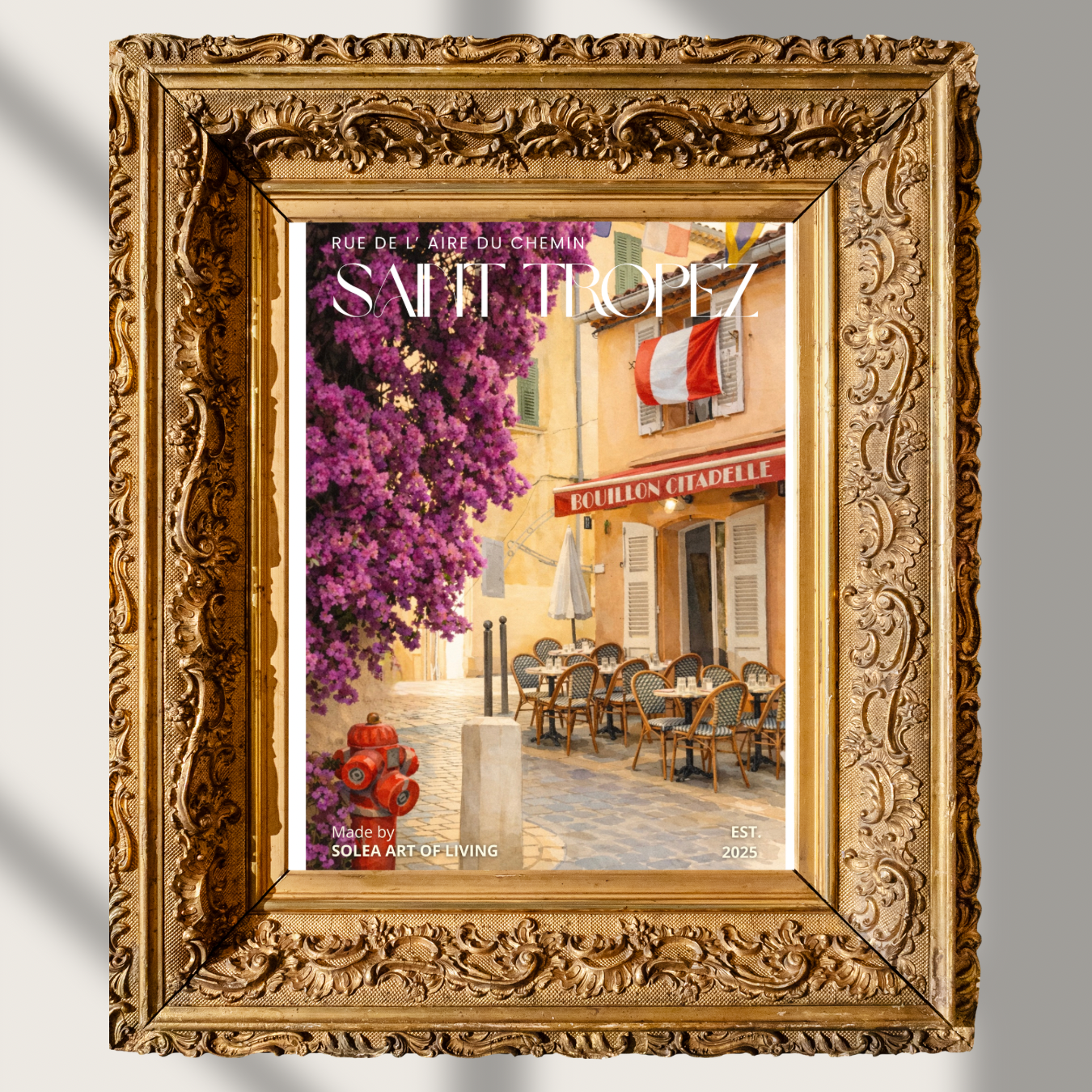 #032 Saint Tropez Wall Art Print - Provence Street Scene with Bougainvillea