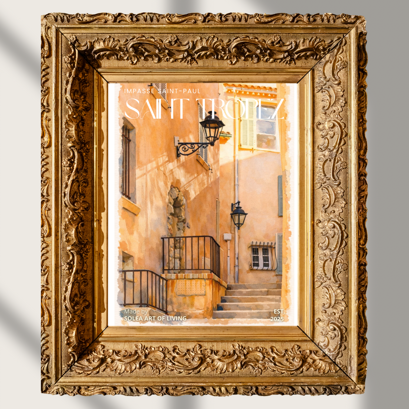 #031 Saint Tropez Wall Art Print - Mediterranean Facade with Lanterns & Sunny Pastel Shades