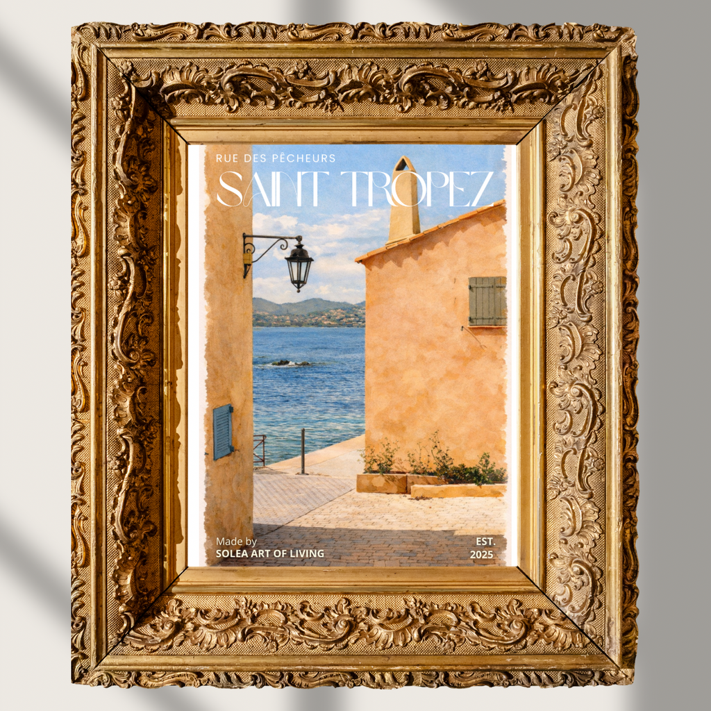#030 Saint Tropez Wall Art Print- Mediterranean Coastal Watercolor Print – Sunlit Seaside Alley & French Riviera Wall Art