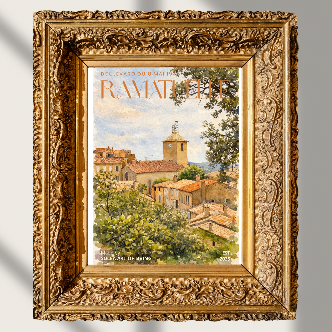 #027 Ramatuelle Wall Art Print- Provence Village Watercolor Print – Mediterranean Countryside Wall Art with Timeless French Charm