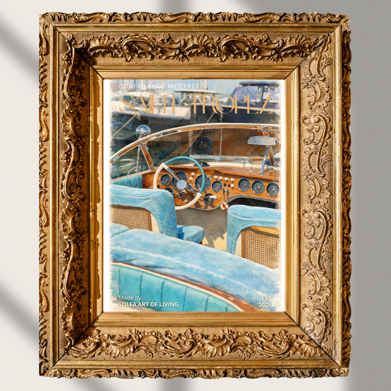 #020 Saint Tropez - Luxury Yacht Watercolor Print – Vintage Boat Interior Nautical Wall Art in Coastal Blue