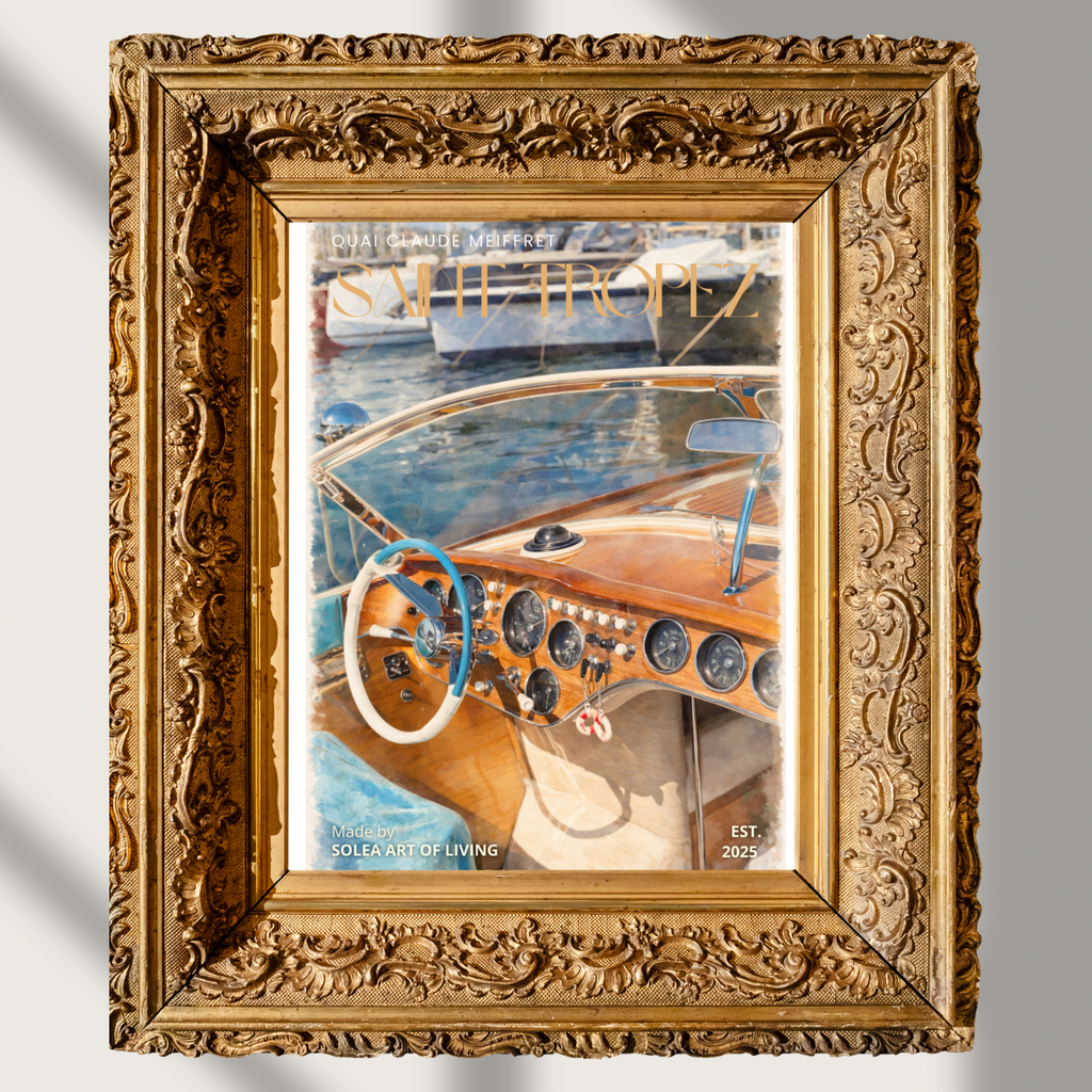 #019 Saint Tropez - Vintage Yacht Cockpit Watercolor Print – Luxury Nautical Marina Wall Art for Coastal Interiors