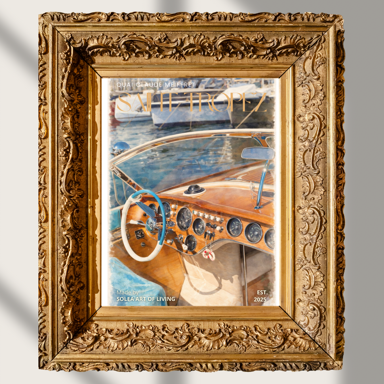 #019 Saint Tropez - Vintage Yacht Cockpit Watercolor Print – Luxury Nautical Marina Wall Art for Coastal Interiors