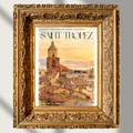#016 Saint Tropez Wall Art Print - Mediterranean Sunset Watercolor Print – Coastal Village Rooftops & Clock Tower Wall Art