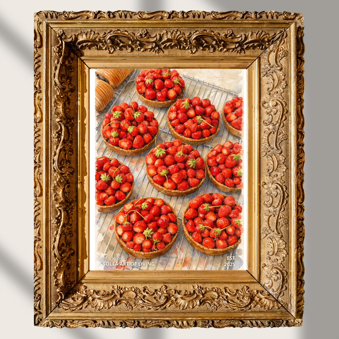 #013 Strawberry pastry Wall Art Print - Strawberry Tart Watercolor Print – French Dessert Kitchen Wall Art for Food Lovers