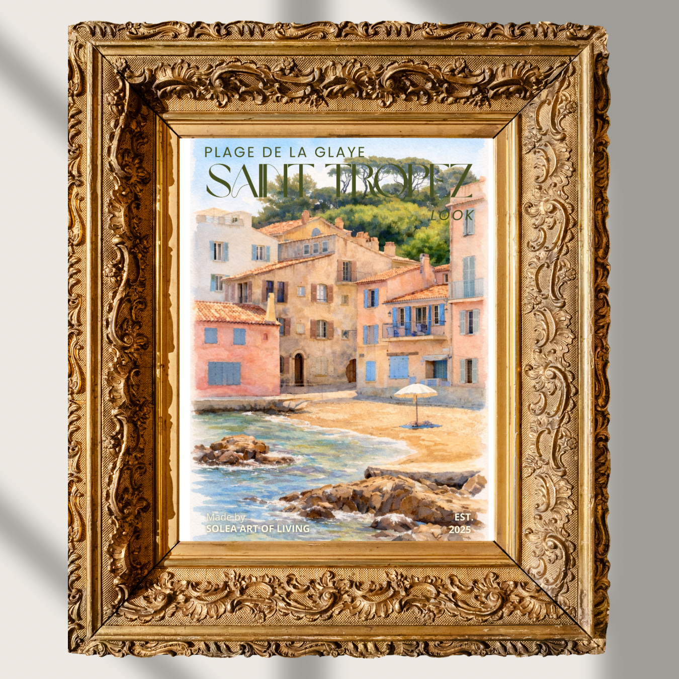 #007 Saint Tropez Wall Art Print - French Riviera Coastal Village Watercolor Print – Mediterranean Beach House Wall Art