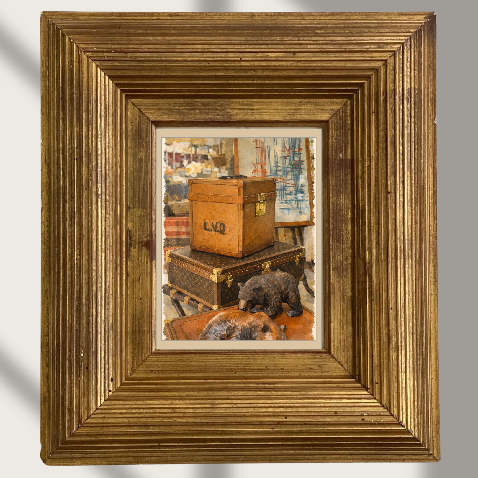 #049 Saint Tropez Wall Art Print - Classic Leather Trunk Wall Art | Vintage Watercolor