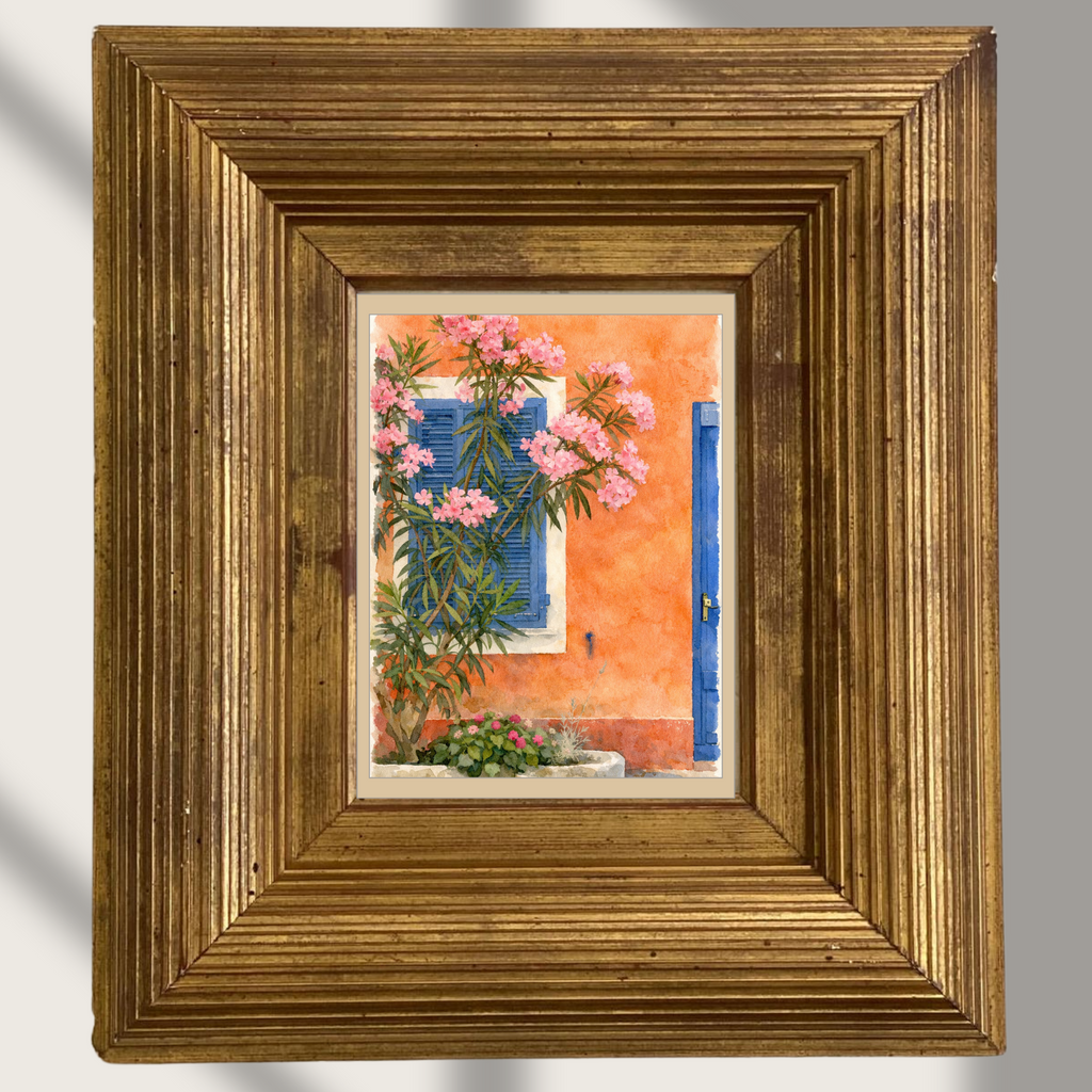 #044 Sainte-Maxime Wall Art Print - French Facade with Blooming Oleander