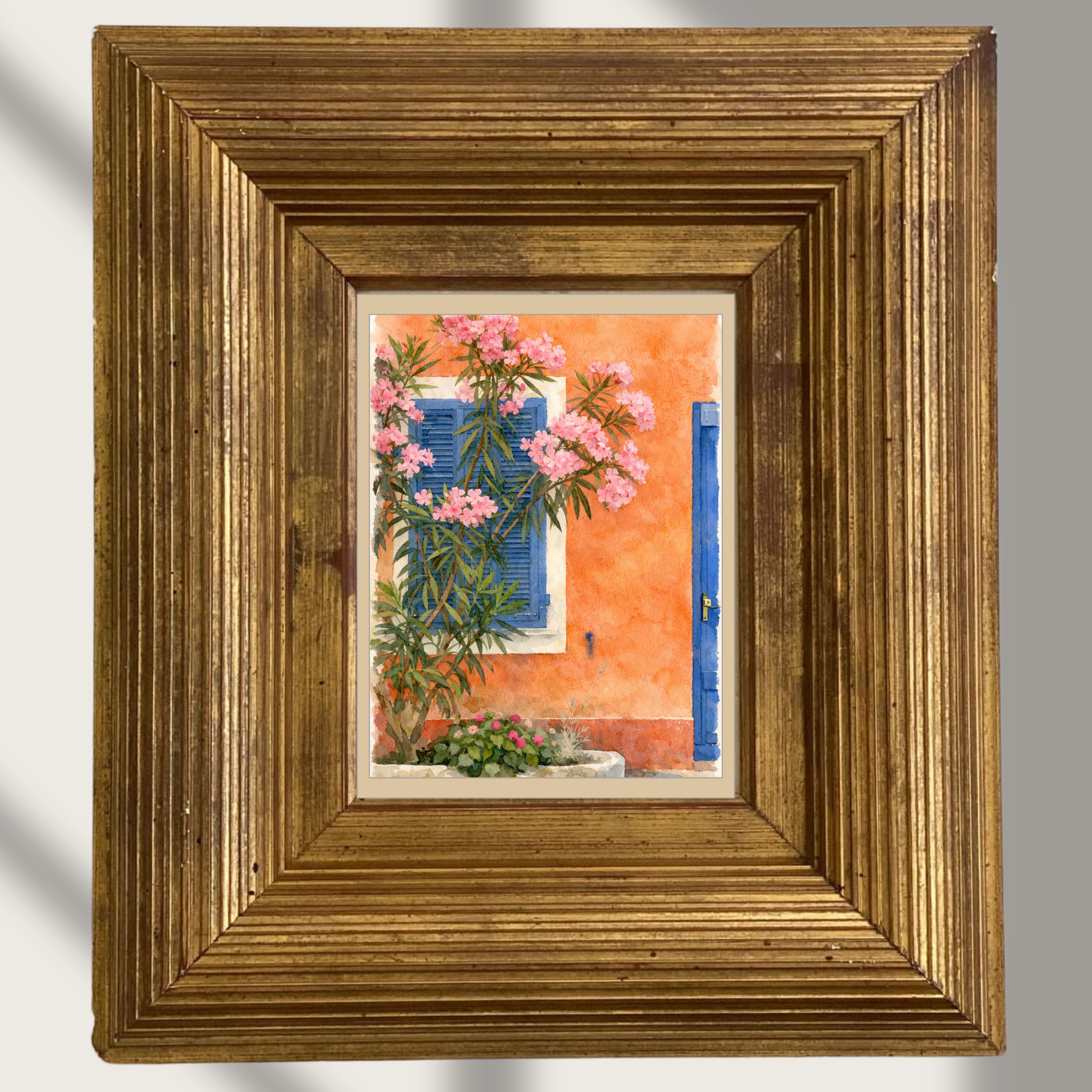 #044 Sainte-Maxime Wall Art Print - French Facade with Blooming Oleander