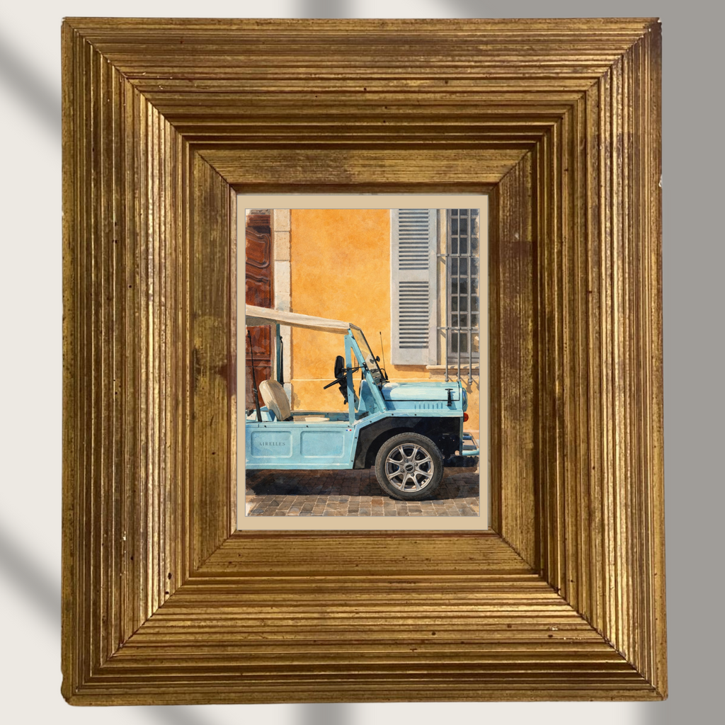 #043 Saint Tropez Wall Art Print - French Riviera Street Scene with Vintage Coastal Car