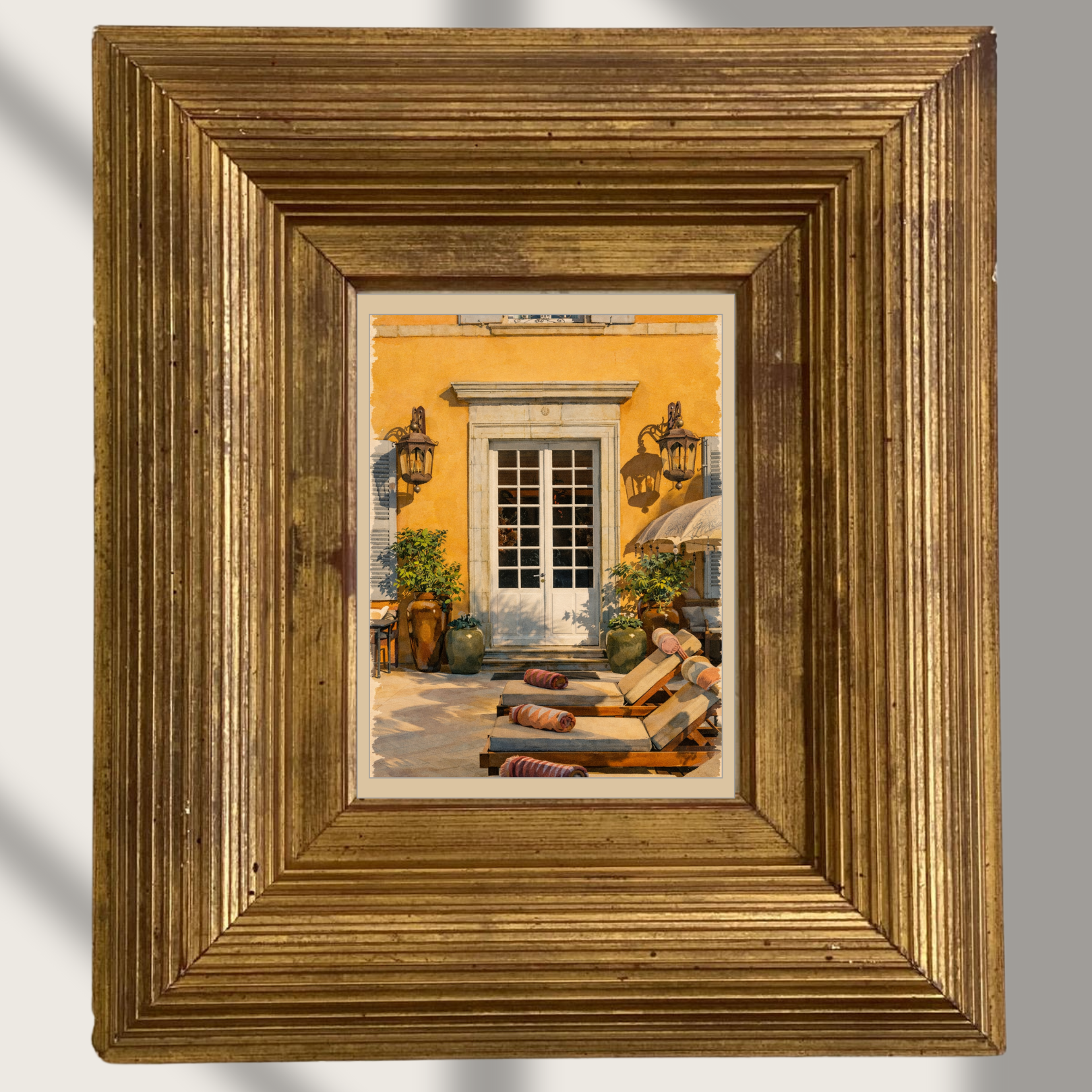 #036 Saint Tropez Wall Art Print- French Riviera Courtyard, Mediterranean Luxury Decor