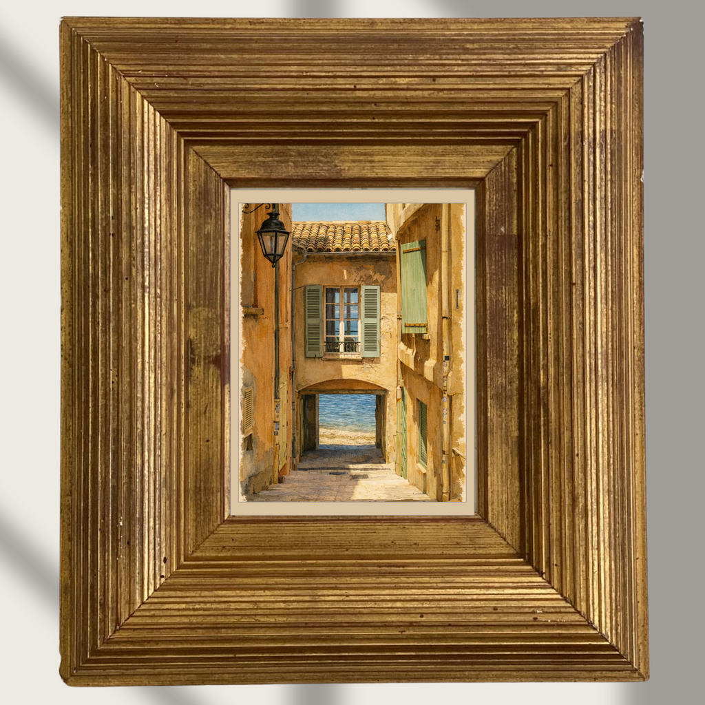 #035 Saint Tropez Wall Art Print – Rue Saint-Pierre Coastal Alleyway, French Riviera Sea View