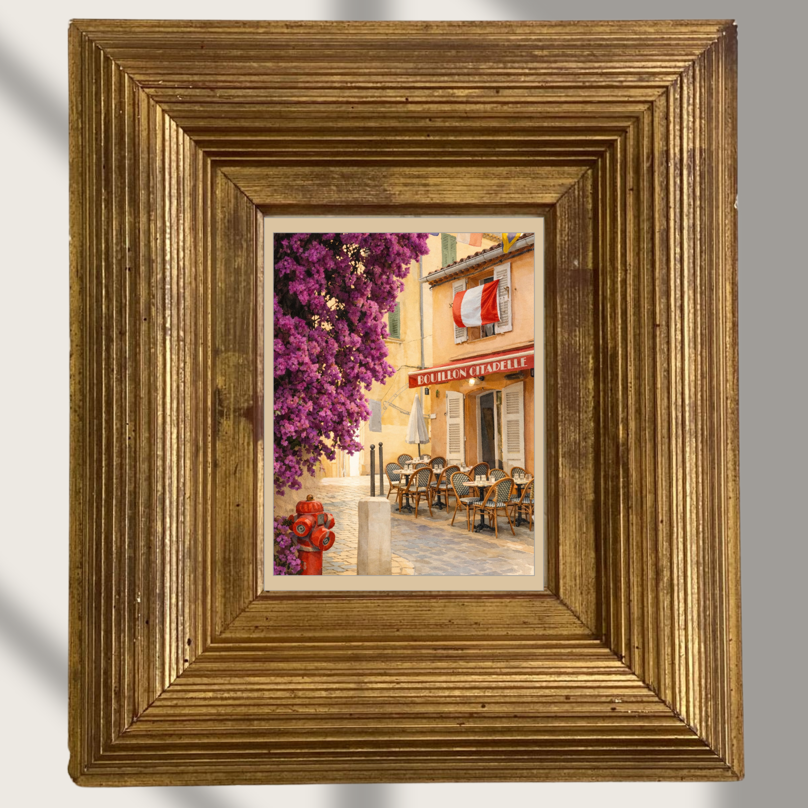 #032 Saint Tropez Wall Art Print - Provence Street Scene with Bougainvillea