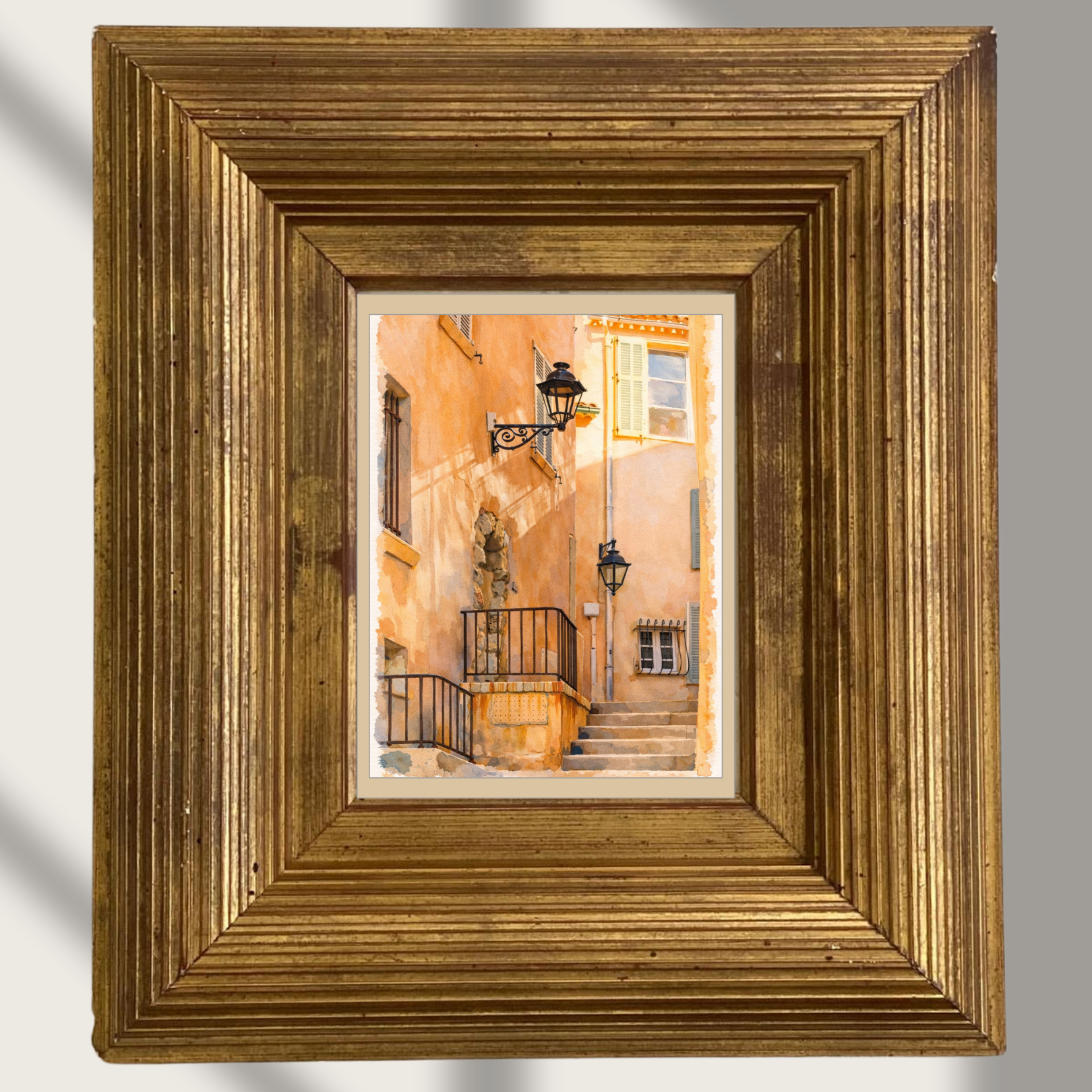#031 Saint Tropez Wall Art Print - Mediterranean Facade with Lanterns & Sunny Pastel Shades