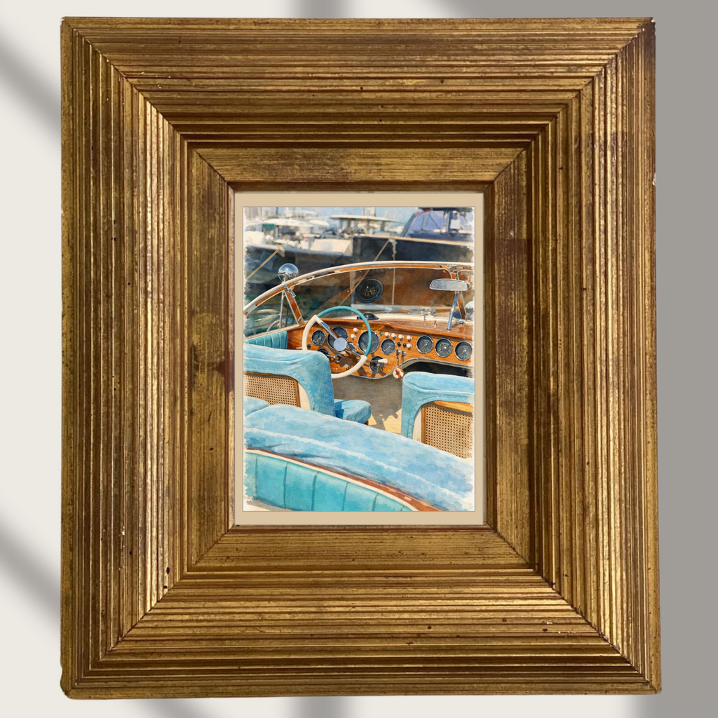 #020 Saint Tropez - Luxury Yacht Watercolor Print – Vintage Boat Interior Nautical Wall Art in Coastal Blue