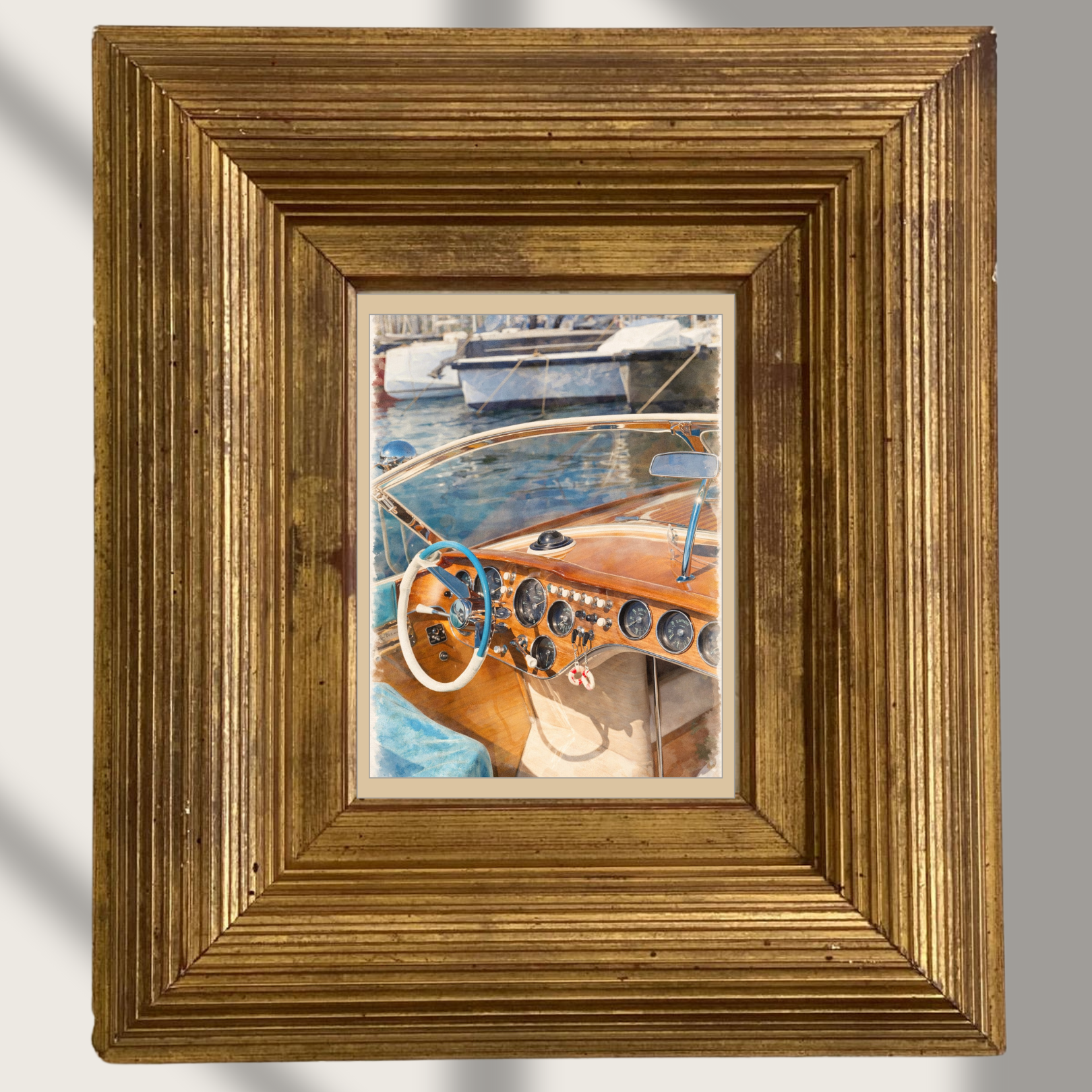 #019 Saint Tropez - Vintage Yacht Cockpit Watercolor Print – Luxury Nautical Marina Wall Art for Coastal Interiors