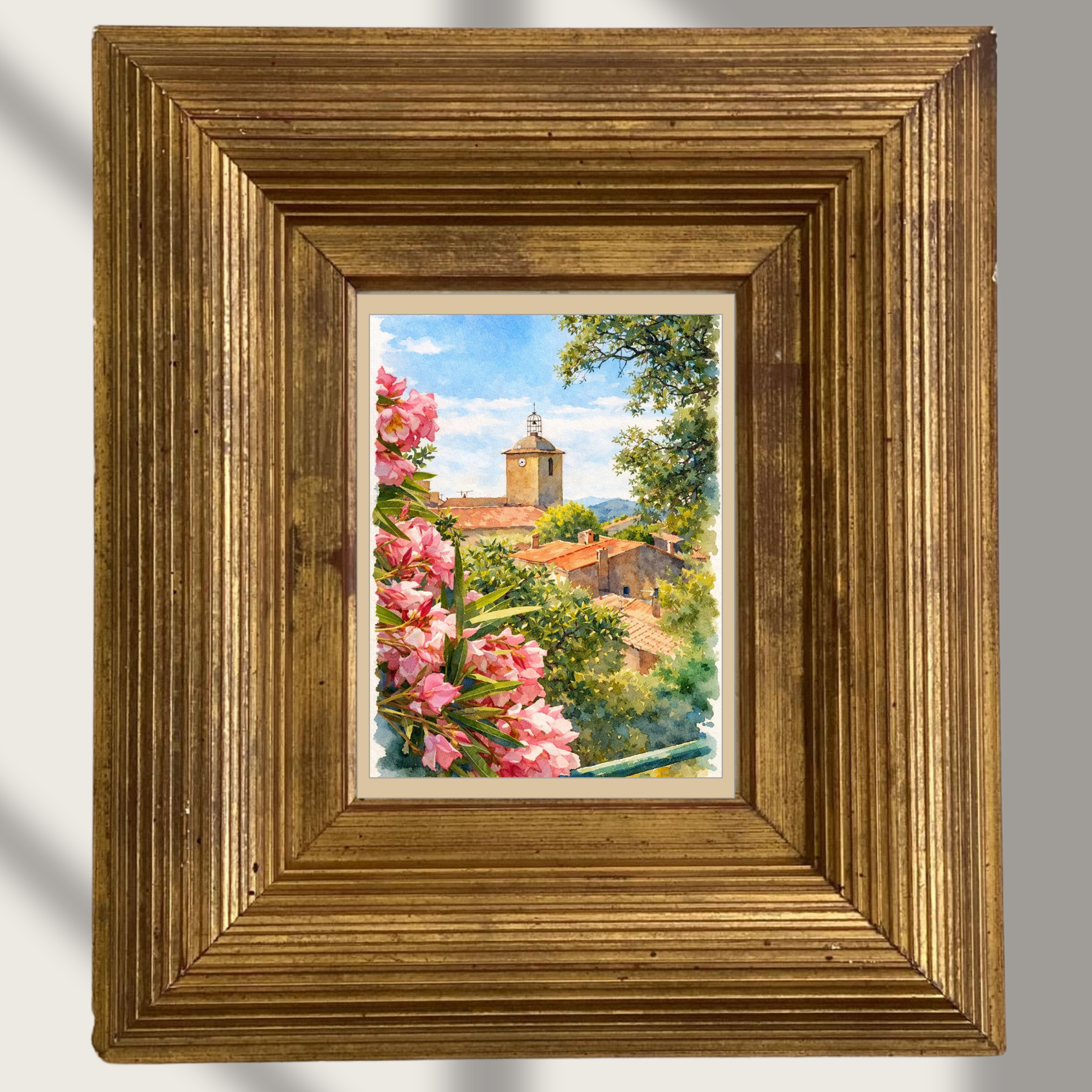 #018 Ramatuelle Wall Art Print - Provence Village Watercolor Print – Floral Mediterranean Landscape Wall Art for Elegant Home Decor