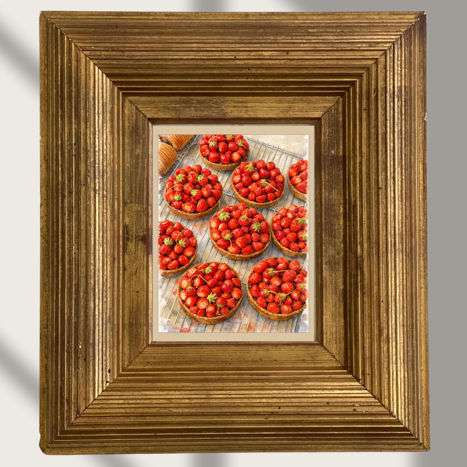 #013 Strawberry pastry Wall Art Print - Strawberry Tart Watercolor Print – French Dessert Kitchen Wall Art for Food Lovers