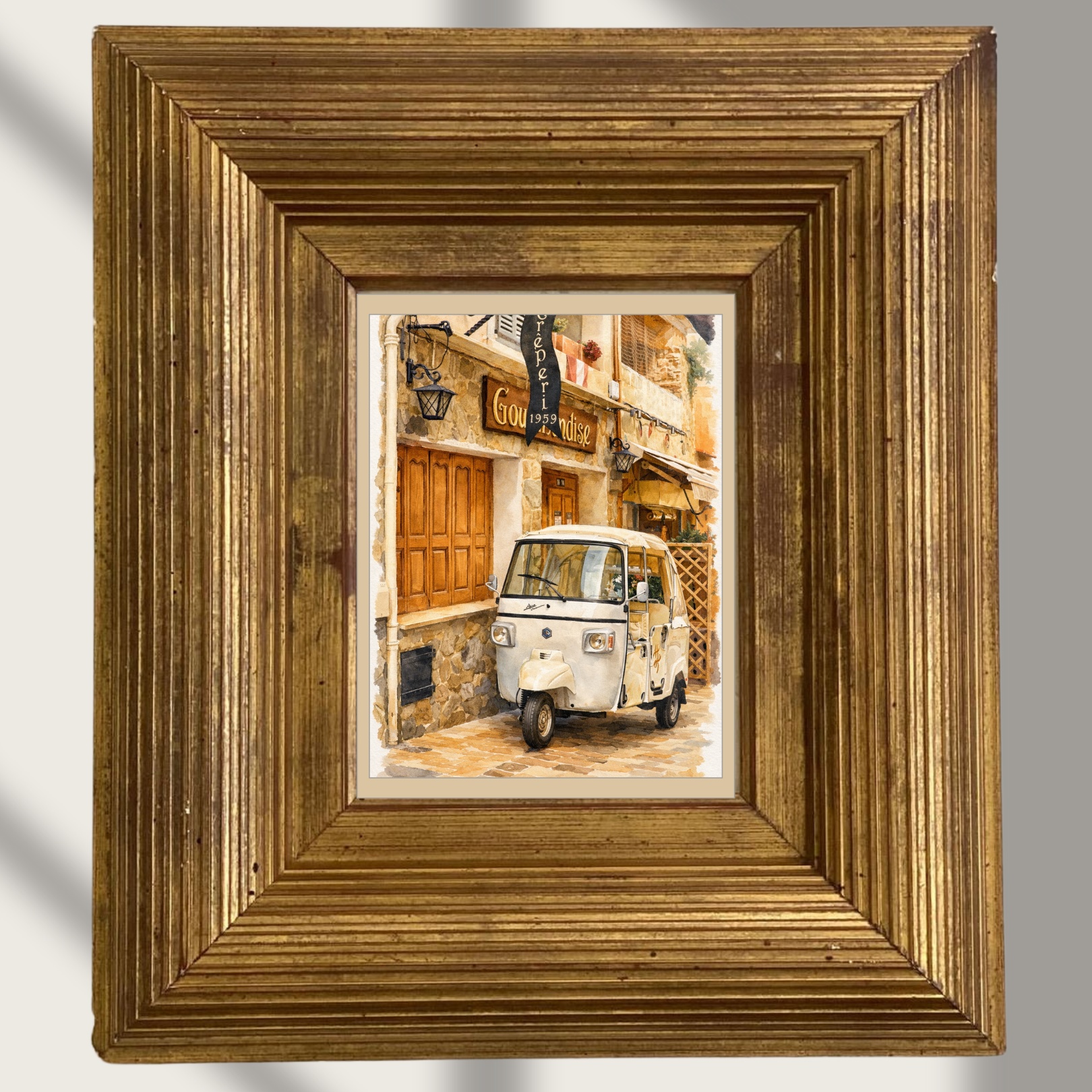 #012 Saint Tropez Wall Art Print - French Village Street Watercolor Print – Vintage European Travel Wall Art with Classic Tuk Tuk