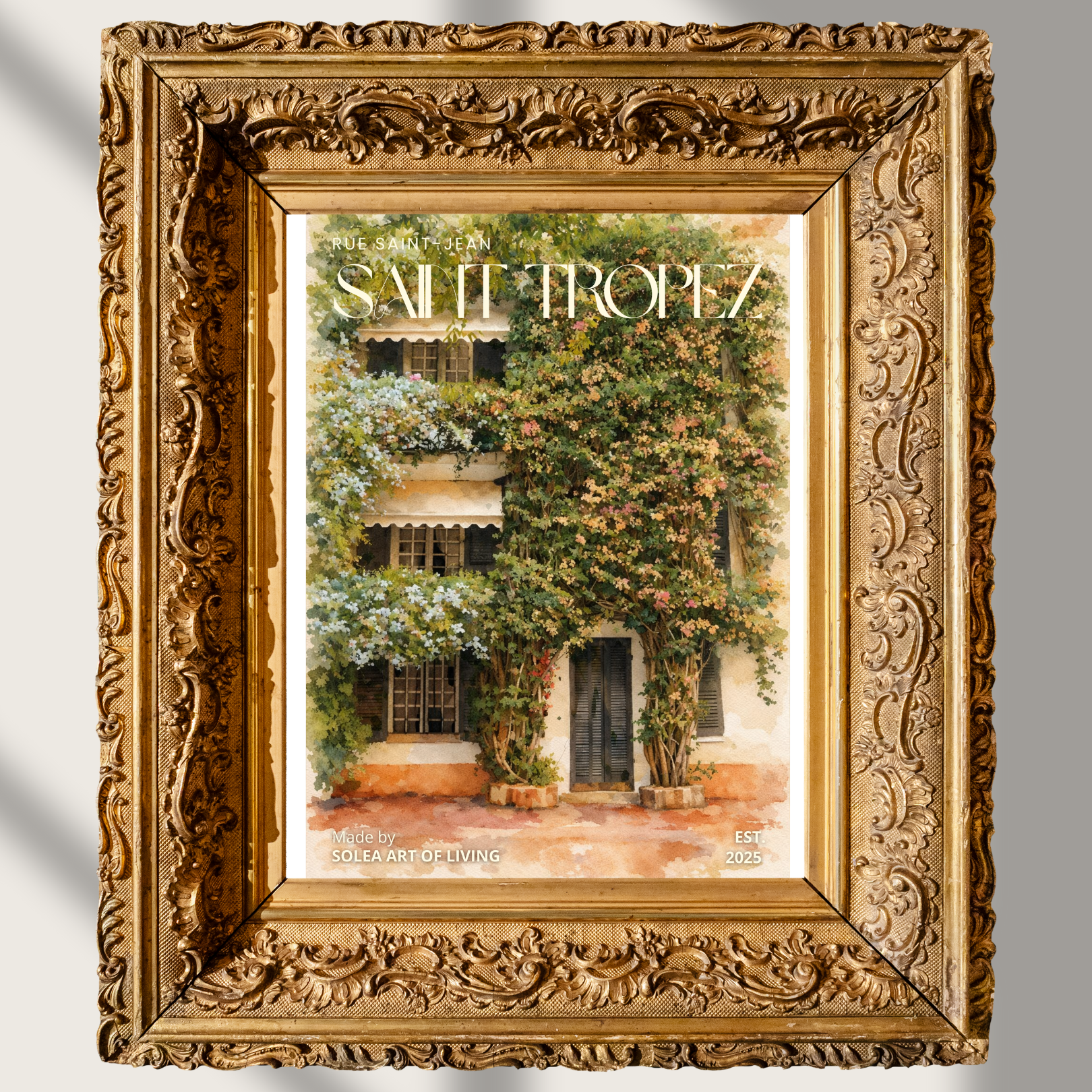 #054 Saint Tropez Wall Art Print - Romantic European House Watercolor Poster – Vintage Floral Wall Art Print