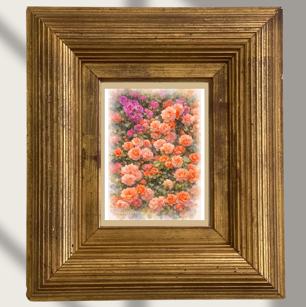 #055 Romantic Rose Garden Watercolor Poster – Detailed Floral Wall Art with Soft Deckled Edges